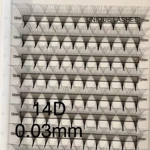 专业天然睫毛批发0.03毫米0.05毫米薄底尖尖柄8D 10D 12D 14D预制扇形睫毛