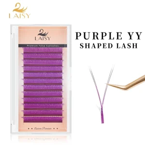 0.05 0.07 Matte Colored YY Lashes Purple Blue Pink Green Brown Y Shaped Eyelash Extensions C D L Curl Private Label