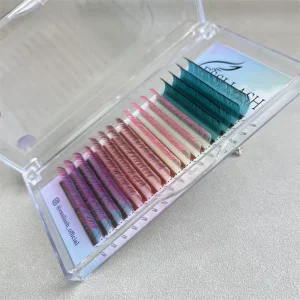 0.05 0.07 Pink Brown Blue Yellow Green Colored Lashes Ombre Neon Glitter Color Eyelash Extensions Trays