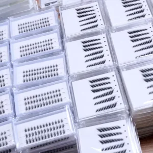 0.05mm Superfine Band Pre Glued fox Eye Segment Lash Natural Winged Out Animal Look Pre Glue Cluster Lashes