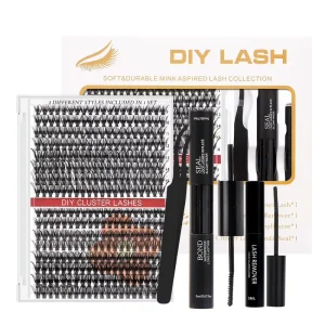 定制标志天然细带段睫毛 0.07毫米 预切割 DIY睫毛延伸套件 群集睫毛套件
