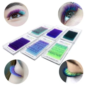0.07 Handmade Natural Soft Color Gradient Polybutylene Terephthalate False Eyelashes Colorful Long Thick Curl Press DlY Cluster