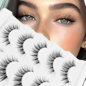 纯素合成无残忍半手工制作假睫毛 纤细自然外观 柔软 隐形透明带 0.07MM 轻质 5 号