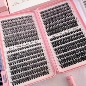 0.07mm Natural DIY Lash Clusters Kit Custom Boxes Private Label 8-16mm Self-Adhesive Press-On Individual Fans Segment Eyelashes