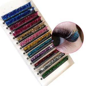 0.15mm Thickness Shiny Colorful Glitter Eyelash Extensions Private Label Mix Colors for Sale