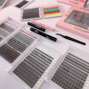 1 MOQ Natural Long DIY Cluster Fan Eyelashes Cluster 8-16mm Soft Handmade Individual Segment Cluster Lash Extension Kit