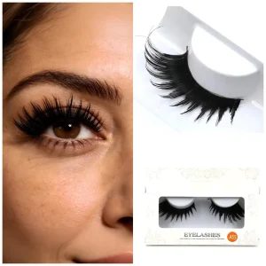 1 Pairs Cruelty Free Handmade Thick Reusable Plant Fiber False Eyelashes Long Slender Fox Style Dense Voluminous Black Cotton