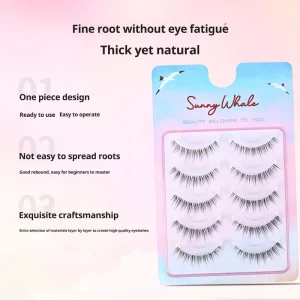10-14mm Natural Wispy Cat Eye Lashes Handmade Synthetic Hair Half Lashes Cruelty Free Self adhesive Invisible Clear Band