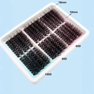 10 18mm cat fox eye 290 fans cluster lashes Segmented Cluster False Eyelashes 60D + 80D + 100D for 5D Lash Extensions