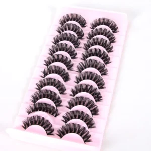 10 20 Pairs Semi Handmade False Eyelashes Wispy Natural Look 3D Multi Layered Black Color Sets Pack Faux Full Strip