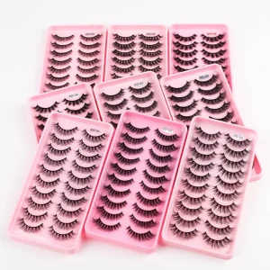 10 Pair Full Strip Lashes Custom Mix Including Large Curvature Black Cotton Band Dense Curly Winged Style