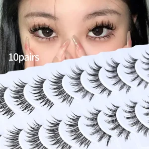 10 Pair PK Full One Piece Thick Dense False Lashes Thai Makeup Style Beginner Friendly Daily Use Handmade Reusable Transparent