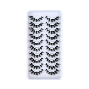 10-Pair TA Series Cat Eye False Eyelashes Synthetic 25mm Natural Elongated Soft Stem Black Cotton Stalk Band