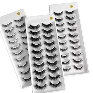 10 Pairs 100% Handmade Full Strip Mink Lashes Custom Packaging 3D Eyelashes Natural Look