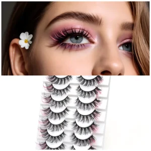 10 Pairs 12 20mm Colored 3D Plant Fiber Reusable False Eyelashes Black Cotton Stalk Band Mixed Thickness Machine Made Plastic