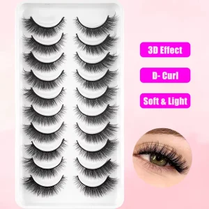 10 Pairs 3D D Curl Light Fluffy Faux Mink Lashes Wispy Strip Eyelashes Bulk Lash Salon Supply