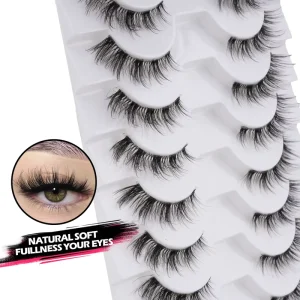 10 Pairs 3D Effect Wispy Faux Mink Strip Eyelash Clear Band Spread Outwards Lashes White and Clear Package