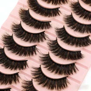 10 Pairs 3D Faux Mink Fur Self adhesive Reusable Cruelty Free False Eyelashes Natural for Soft Thick Dramatic Makeup