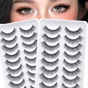 10 Pairs 3D Natural Lashes Faux Mink Eye Lashes Full Strip False Eyelashes Fluffy Lightweight Reusable Lashes