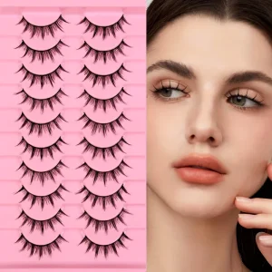 10 Pairs 3D Volume Curling Fake Eyelashes Natural Strip Simulation Cat Eyes False Lash Extension for Stage Makeup and Daily Wear