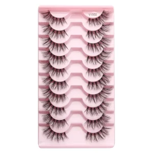 10 Pairs 3D Wispy Faux Mink Silk Strip Eyelashes Clear Band Natural Half False Lash for Makeup