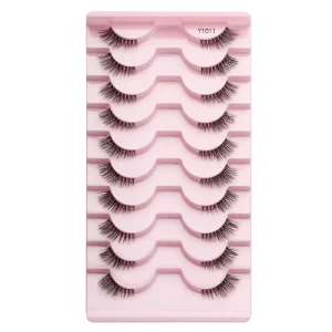 10 Pairs 3D Wispy Faux Mink Silk Strip Eyelashes Clear Band Natural Half False Lash for Makeup Eyelash Vendor