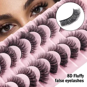 10 Pairs 8D Fluffy Faux Mink Lashes Super Volume High Curly Dramatic False Eyelashes