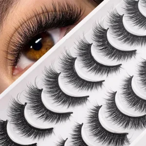 10 Pairs Cat Eye Faux Mink Lashes Winged Elongated False Eyelashes Natural Fluffy Black Band Lashes for Daily Makeup M