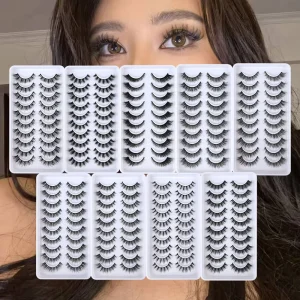 10 Pairs Cat Eye Lashes Fluffy Faux Mink Lashes 8D Wispy Lashes Pack Dramatic Long Thick Volume Eyelashes False Eyelash