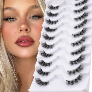 10 Pairs Cruelty Free Half Lash Trays Alternative Clear Band Strip Eyelashes Half Lashes Invisible Band
