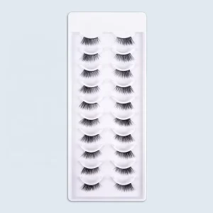 10 Pairs Cruelty Free Natural 3D False Eyelashes Half Corner Lashes with Clear Band Full Strip Eyelashes