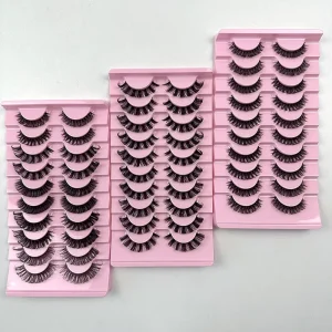 10 Pairs DD Curled Synthetic Hair False Eyelash Private Brand Natural Black Cotton Strap Thick Full Strip Eyelashes