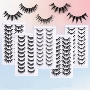 10 Pairs Faux Mink Handmade 0.07mm Thickness Hard Stem Full Strip Eyelashes Thick Devil Stage Makeup Cruelty Free 3D Effect No