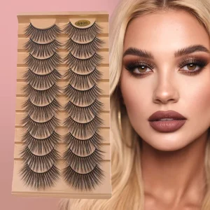 10 Pairs Fluffy 3D Volume Wispy False Eyelash Strips for Daily or Special Occasion Makeup Full Strip Lashes