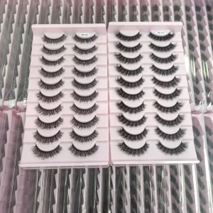 10 Pairs Full Strip Fluffy Lashes Fiber High Quality Private Label False Lashes Handmade Full Strip Eyelashes