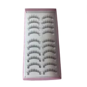 10 Pairs Full Strip Transparent Band Faux Mink Eyelashes Natural Curl Stem False Lashes with Box Model Clear Band