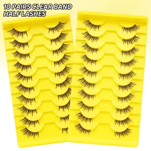 10 Pairs Half Eyelashes Faux Mink Clear Band Lashes Make You Look More Natural Half Lashes