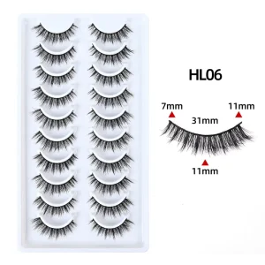 10 Pairs Handmade Faux Mink Eyelashes Natural Cat Eye Wispy Fluffy Volume False Lashes Thin Black Band