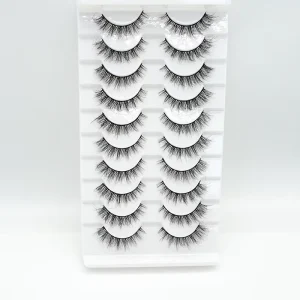 10 Pairs High Quality 3D Faux Mink Eyelashes Custom Logo False Eyelashes Handmade Full Strip Lashes
