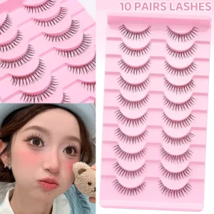 10 Pairs Lash Full Strip Eyelashes Natural False Eyelashes Box Set Handmade Full Strip Lashes with Logo for Makeup