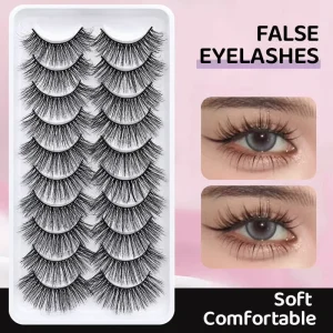 10 Pairs Lashes 3D Eyelashes Faux Mink Full Strip Lashes False Eyelashes Natural Fluffy Lightweight Reusable Lashes