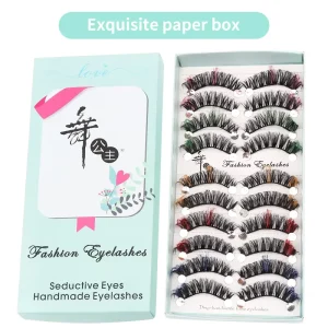 10 Pairs Lashes Colored Faux Mink Eyelashes Beauty Full Strip False Eyelashes Handmade Fluffy Lashes for Makeup