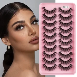 10 Pairs Mink Strip Lashes Natural 3D Thick Volume Self adhesive Soft Machine Made Cotton Band Custom Logo Box False Eyelash
