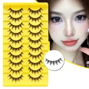 10 Pairs Natural Eyelashes Handmade Reusable Eyelashes Strip Lashes Lashes Kit Black Cotton Band Lashes