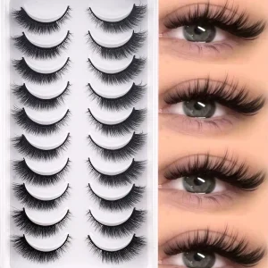 10 Pairs Natural Faux Mink Lashes Lightweight Daily False Eyelashes Soft Black Band Natural Volume Lashes for Beginners G007