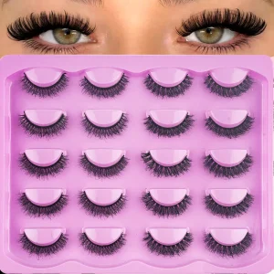 10 Pairs Natural Fluffy Faux Mink Lashes Bulk 3D Layered False Eyelashes Soft Black Band Lashes for Daily Makeup & Resale MIX02