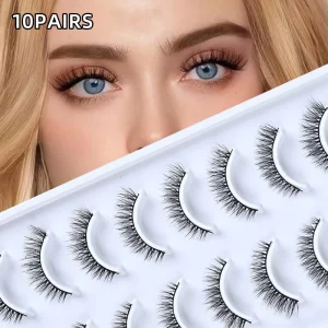 10 Pairs Natural Short False Eyelashes Black Band Soft Bare Makeup Look Full Strip Lashes Reusable