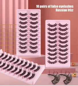 10 Pairs New Design Fluffy DD Curl Russian Volume Faux Mink Eyelash Cruelty Free High Quality 3d Full Strip Lashes