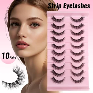10 Pairs One Strip False Eyelashes Natural Clear Stem Mixed European American Manga Lashes With Extended Outer Corner