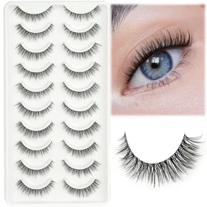 10 Pairs Pack False Eyelashes Large Tray 3D Effect Faux Mink Lashes Natural Length